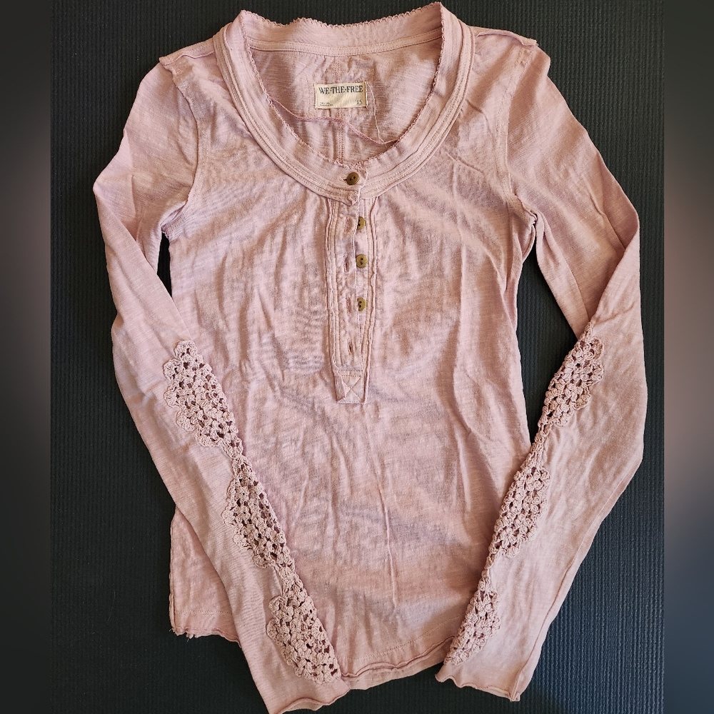FreePeople Pink Lace Long Sleeve Top